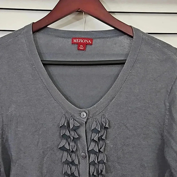 Merona Gray Fringe Cardigan size XL - Picture 2 of 6